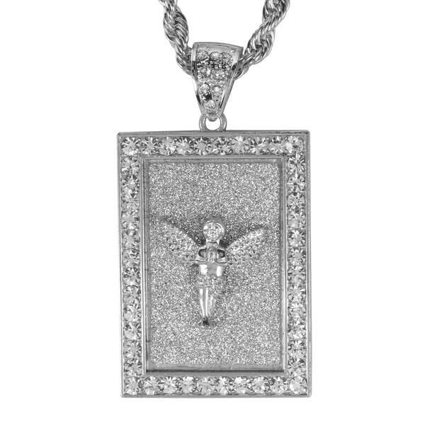 Iced Large Angel Pendant with 8mm Rope Chain 24" - HC-4061**
