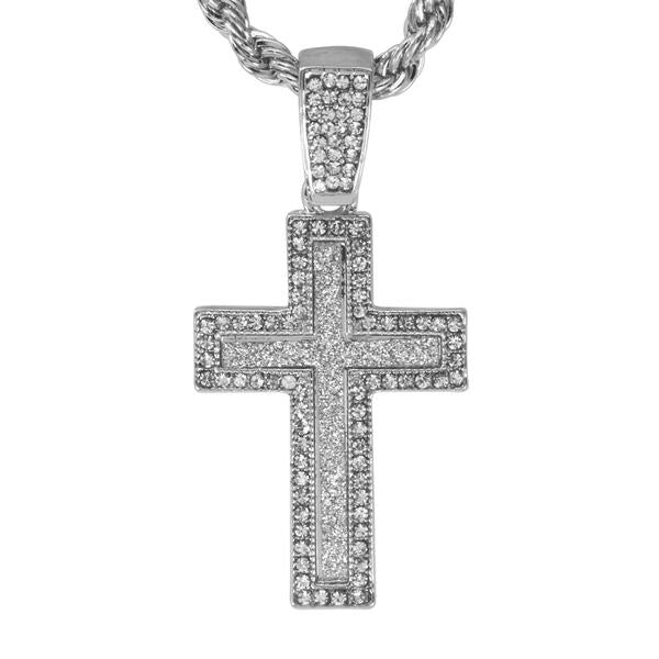 Iced Medium Cross Pendant with 4mm Rope Chain 24" - HC-2052