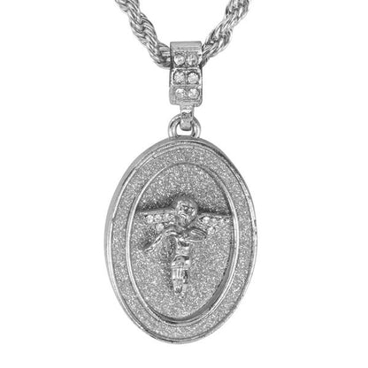 Iced Medium Angel Pendant with 4mm Rope Chain 24" - HC-3114*