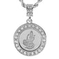Iced Medium Praying Hands Pendant with 4mm Rope Chain 24" - HC-2027*