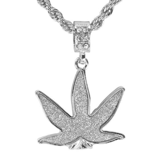 Iced Medium Leaf Pendant with 4mm Rope Chain 24" - HC-2007*