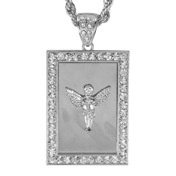 Iced Large Angel Pendant with 8mm Rope Chain 24" - HC-4054**
