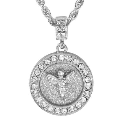 Iced Medium Angel Pendant with 4mm Rope Chain 24" - HC-3104*