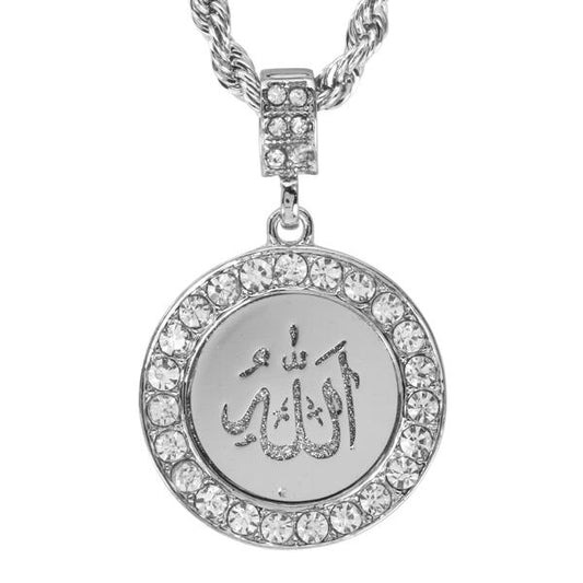 Iced Medium Islamic Pendant with 4mm Rope Chain 24" - HC-2031*