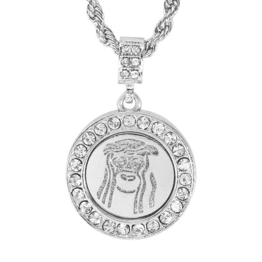 Iced Medium Jesus Pendant with 4mm Rope Chain 24" - HC-2026*