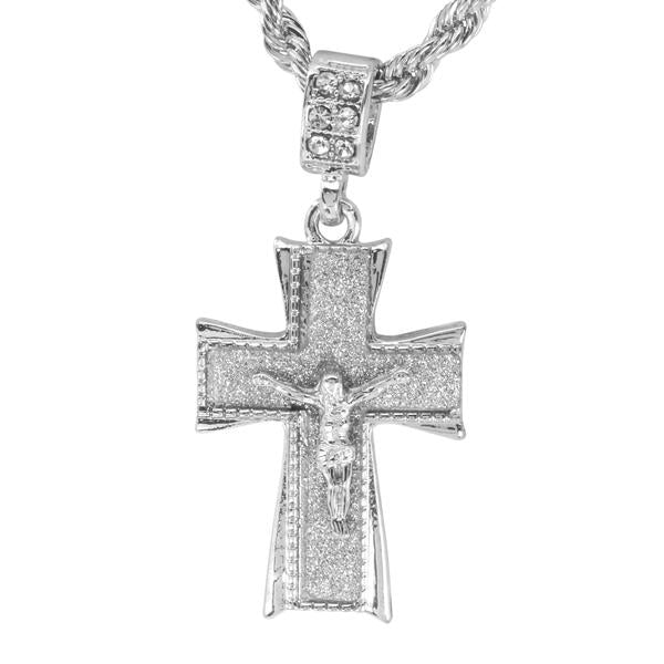 Iced Medium Crucifix Pendant with 4mm Rope Chain 24" - HC-2011*