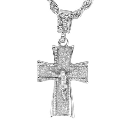 Iced Medium Crucifix Pendant with 4mm Rope Chain 24" - HC-2011*