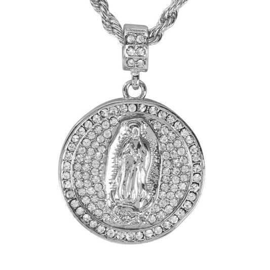 Iced Medium Guadalupe Pendant with 4mm Rope Chain 24" - HC-3011