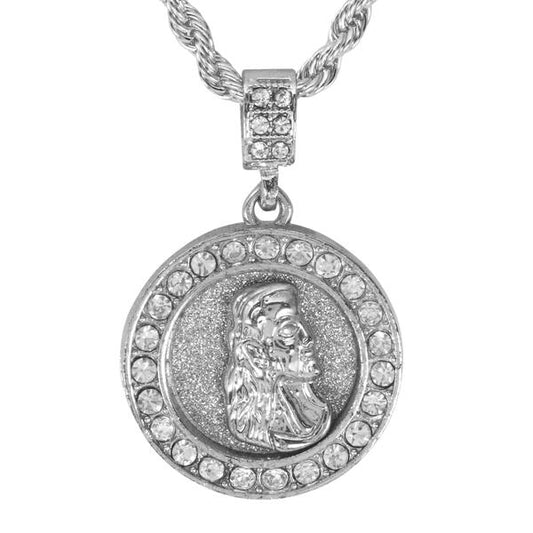 Iced Medium Jesus Pendant with 4mm Rope Chain 24" - HC-3106*