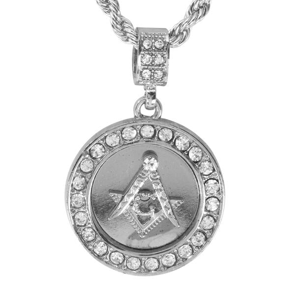 Iced Medium Free Mason Pendant with 4mm Rope Chain 24" - HC-3010*