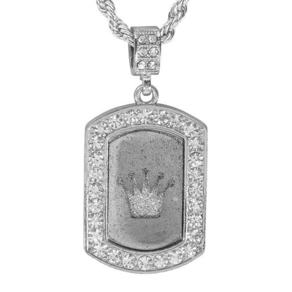 Iced Medium Crown Pendant with 4mm Rope Chain 24" - HC-2034*