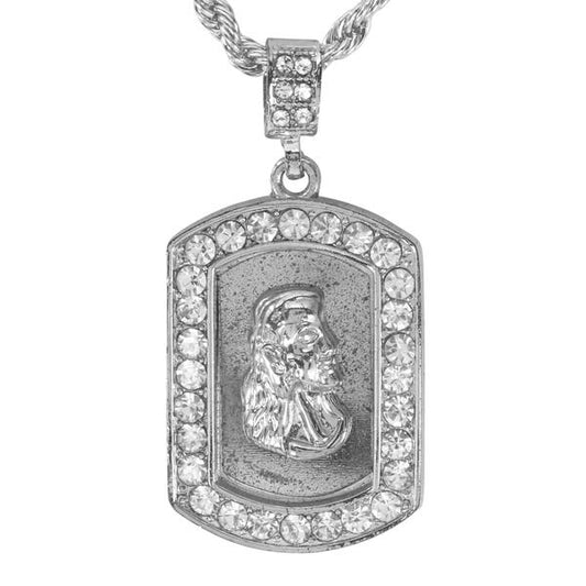 Iced Medium Jesus Pendant with 4mm Rope Chain 24" - HC-3056*