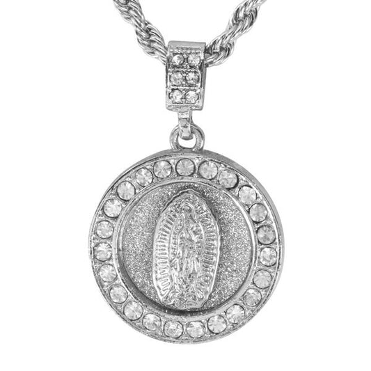 Iced Medium Guadalupe Pendant with 4mm Rope Chain 24" - HC-3108*