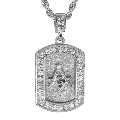 Iced Medium Free Mason Pendant with 4mm Rope Chain 24" - HC-3160*