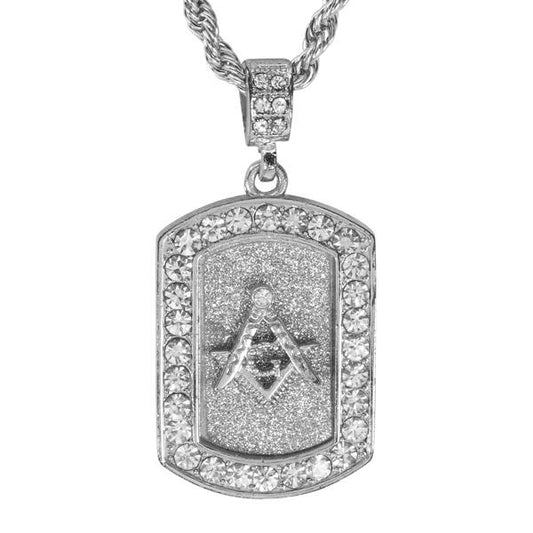 Iced Medium Free Mason Pendant with 4mm Rope Chain 24" - HC-3160*