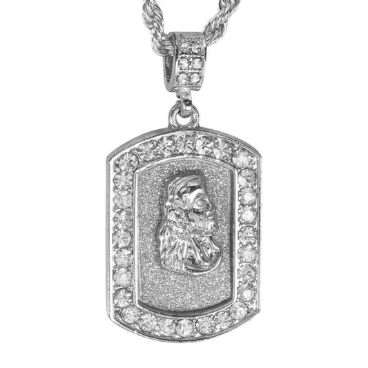 Iced Medium Jesus Pendant with 4mm Rope Chain 24" - HC-3156*