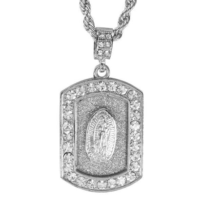Iced Medium Guadalupe Pendant with 4mm Rope Chain 24" - HC-3158*