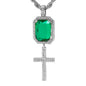 Iced Mini Cross Color Stone Pendant with 3mm Rope Chain 24" - HC-312**