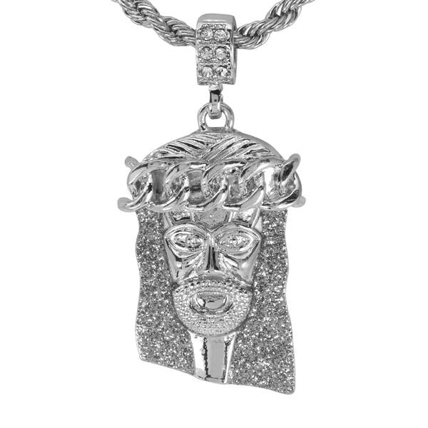 Iced Medium Jesus Pendant with 4mm Rope Chain 24" - HC-7002*