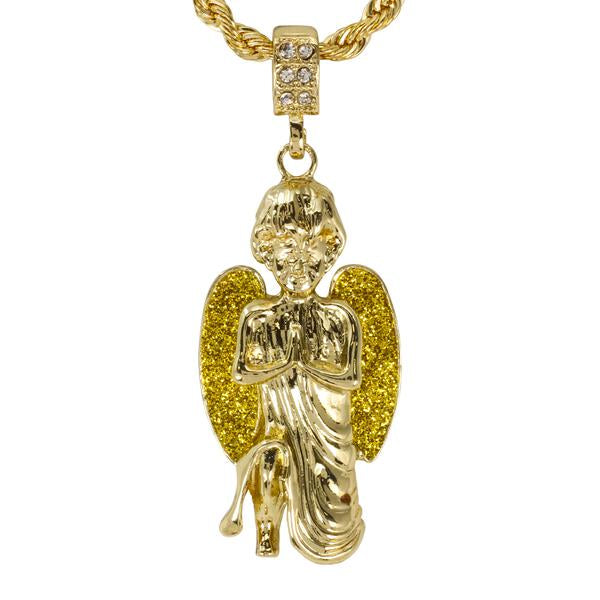 Iced Medium Angel Pendant with 4mm Rope Chain 24" - HC-7006*