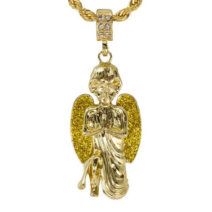 Iced Medium Angel Pendant with 4mm Rope Chain 24" - HC-7006*