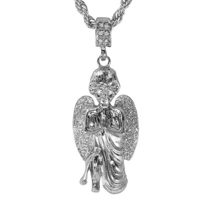 Iced Medium Angel Pendant with 4mm Rope Chain 24" - HC-7006*