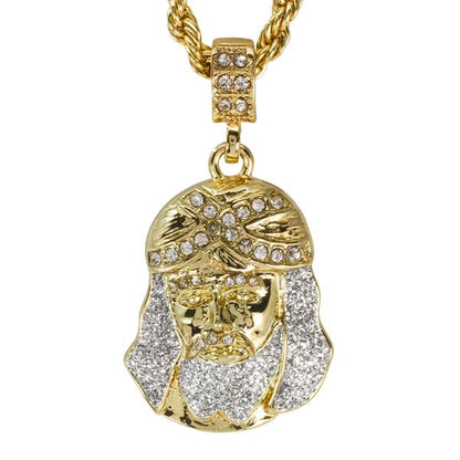 Iced Medium Jesus Pendant with 4mm Rope Chain 24" - HC-7008*