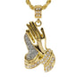 Iced Medium Praying Hands Pendant with 4mm Rope Chain 24" - HC-7007*