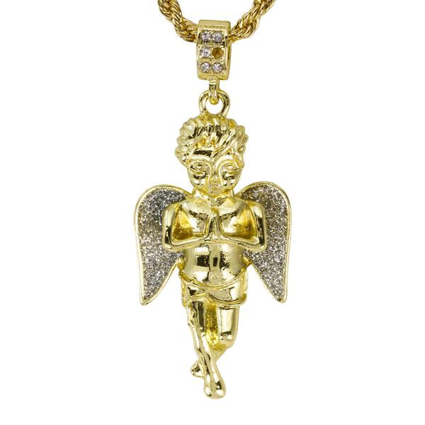 Iced Medium Angel Pendant with 4mm Rope Chain 24" - HC-7005*