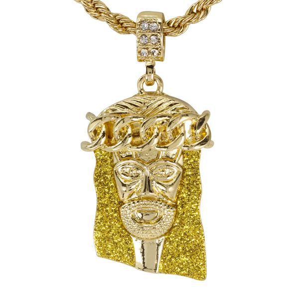 Iced Medium Jesus Pendant with 4mm Rope Chain 24" - HC-7002*