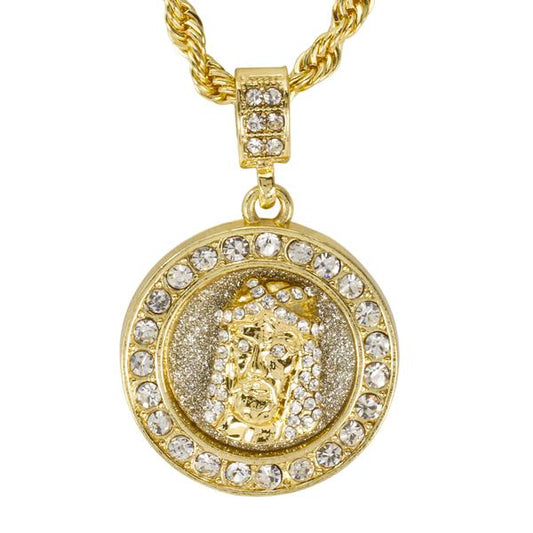 Iced Medium Jesus Pendant with 4mm Rope Chain 24" - HC-3101*