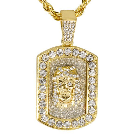 Iced Medium Jesus Pendant with 4mm Rope Chain 24" - HC-3151*