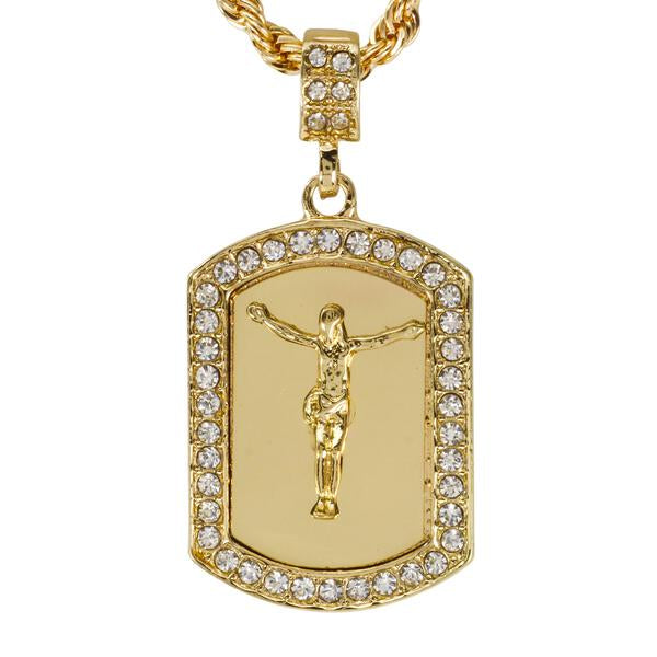 Iced Medium Jesus Pendant with 4mm Rope Chain 24" - HC-3057*