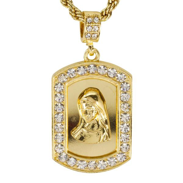 Iced Medium Jesus Pendant with 4mm Rope Chain 24" - HC-3059*