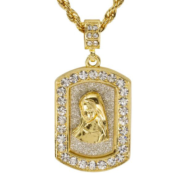 Iced Medium Guadalupe Pendant with 4mm Rope Chain 24" - HC-3159*
