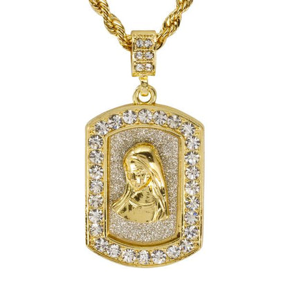 Iced Medium Guadalupe Pendant with 4mm Rope Chain 24" - HC-3159*