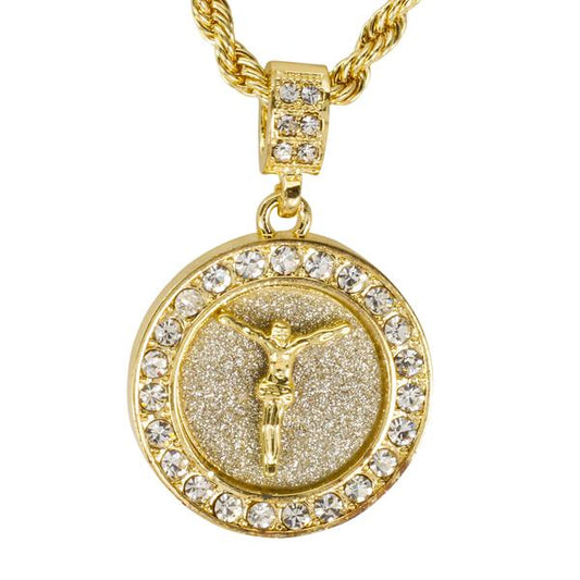 Iced Medium Jesus Pendant with 4mm Rope Chain 24" - HC-3107*