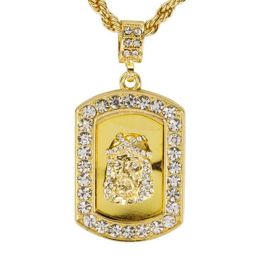 Iced Medium Jesus Pendant with 4mm Rope Chain 24" - HC-3051*