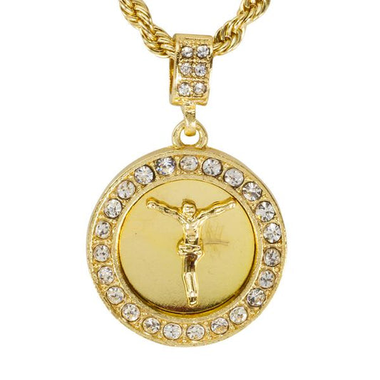 Iced Medium Jesus Pendant with 4mm Rope Chain 24" - HC-3007*