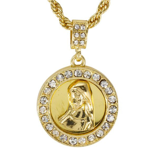 Iced Medium Guadalupe Pendant with 4mm Rope Chain 24" - HC-3009*
