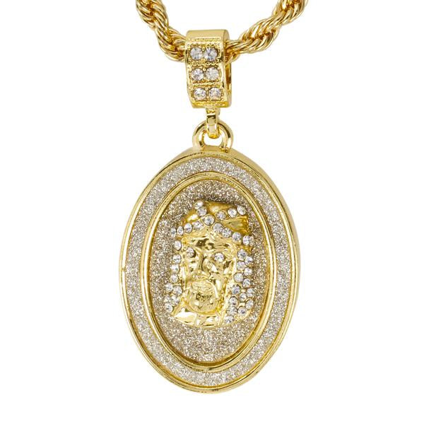 Iced Medium Jesus Pendant with 4mm Rope Chain 24" - HC-3111*