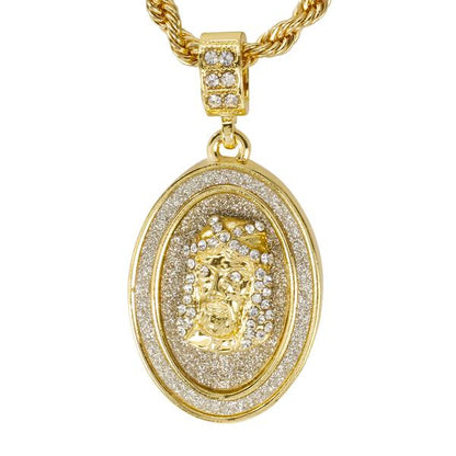 Iced Medium Jesus Pendant with 4mm Rope Chain 24" - HC-3111*