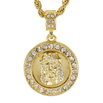 Iced Medium Jesus Pendant with 4mm Rope Chain 24" - HC-3001*