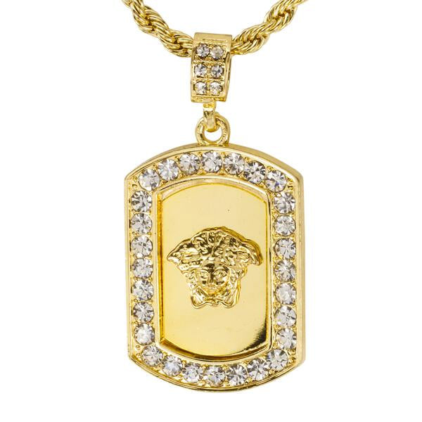 Iced Medium Pendant with 4mm Rope Chain 24" - HC-3053*