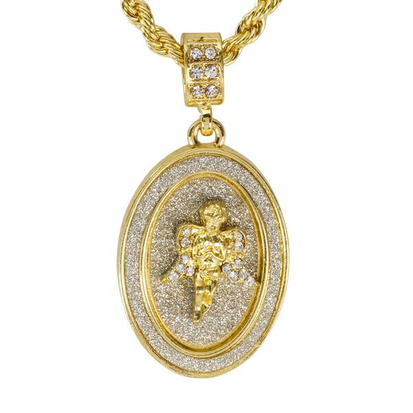 Iced Medium Angel Pendant with 4mm Rope Chain 24" - HC-3113*