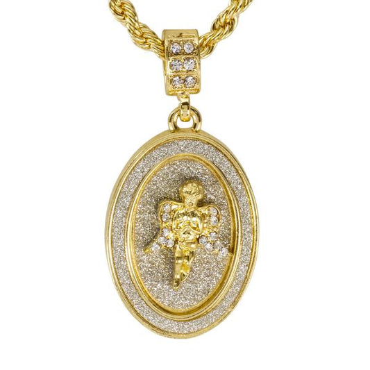 Iced Medium Angel Pendant with 4mm Rope Chain 24" - HC-3113*