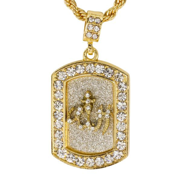 Iced Medium Islamic Pendant with 4mm Rope Chain 24" - HC-3155*