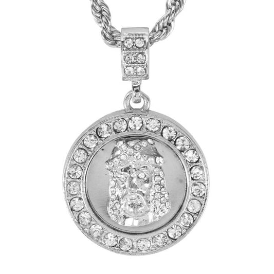 Iced Medium Jesus Pendant with 4mm Rope Chain 24" - HC-3001*