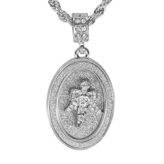 Iced Medium Angel Pendant with 4mm Rope Chain 24" - HC-3113*