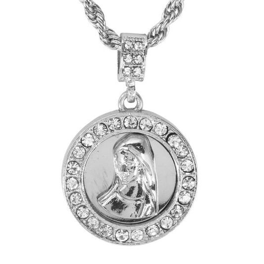 Iced Medium Guadalupe Pendant with 4mm Rope Chain 24" - HC-3009*